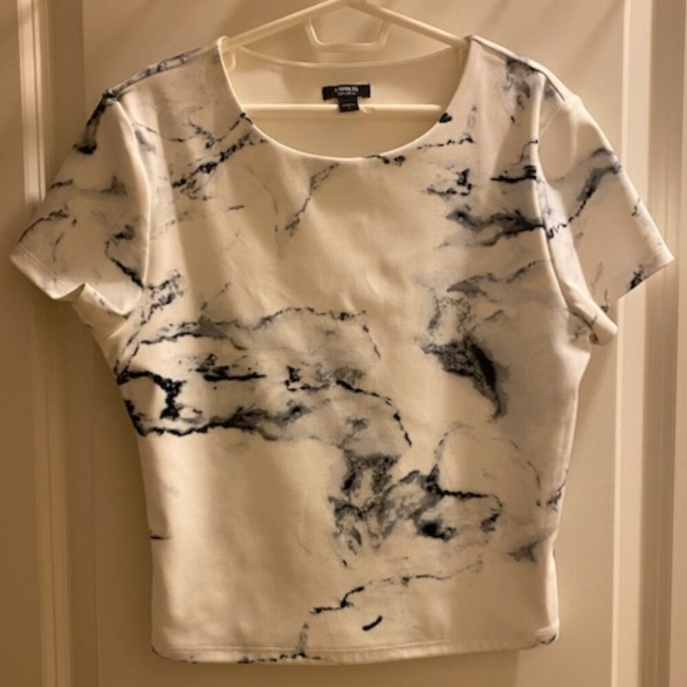 Express White and Black Marble Crop Top